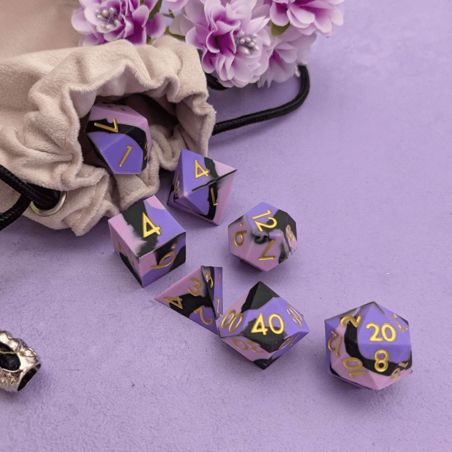 Cosmic Omen | Pink and Black Silicone Dice Set