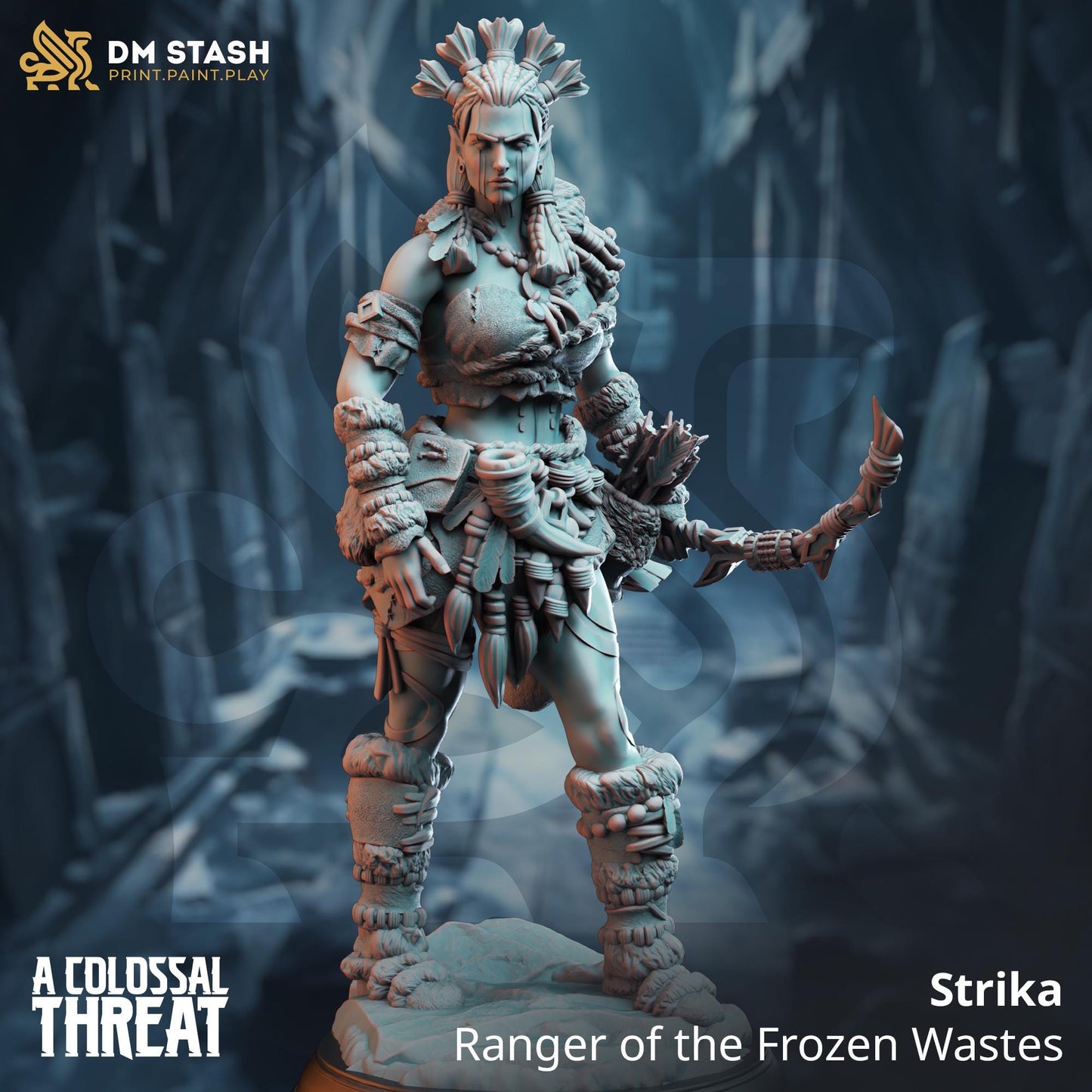 Strika - Ranger of the Frozen Wastes Designed by DM Stash Proxy minitures 32mm or 75mm scale Tabletop RPG Wargaming printed in one part