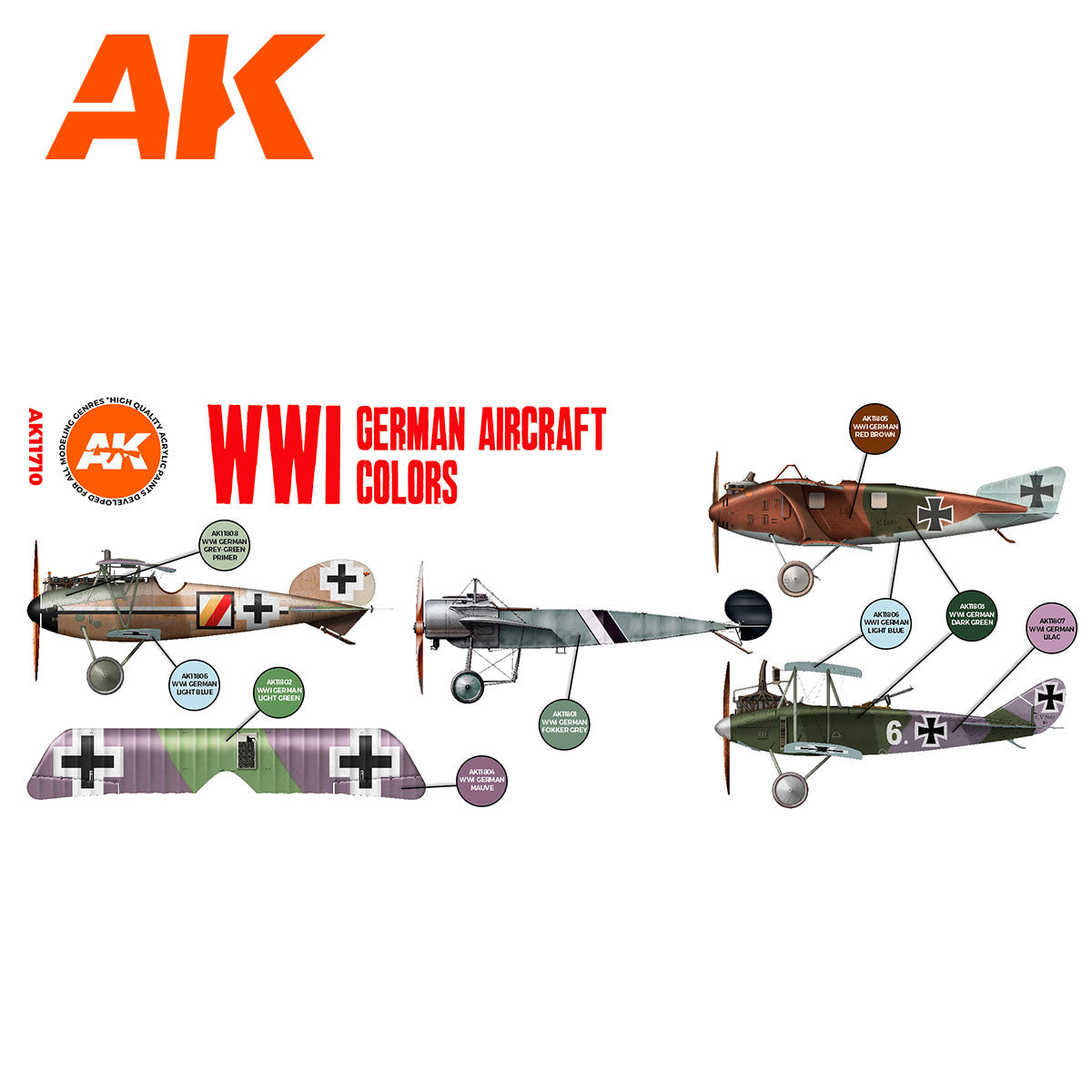 AK Interactive - WWI German Aircraft Colors Set (AK11710)