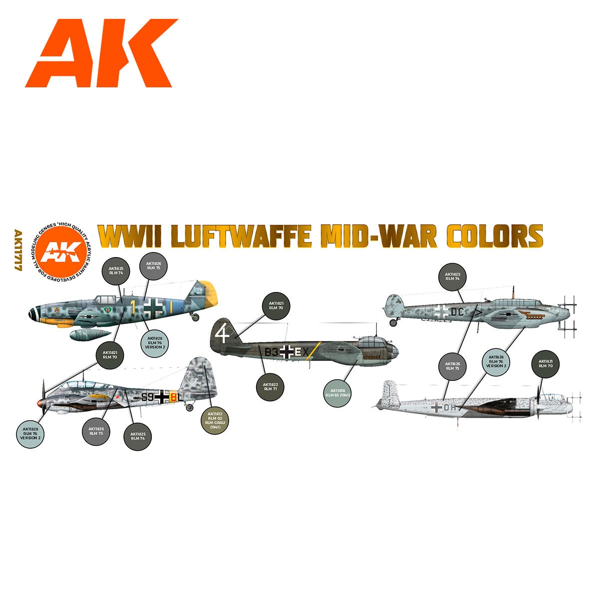 AK Interactive 3rd Gen Aircraft Paint Set - WWII Luftwaffe Mid-War Colors Set (AK11717)