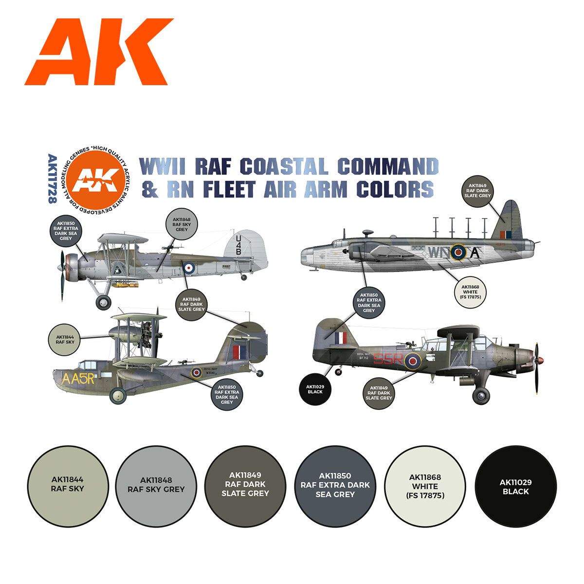 AK Interactive 3rd Gen Aircraft Paint Set - WWII RAF Coastal Command & RN Fleet Air Arm Set (AK11728)