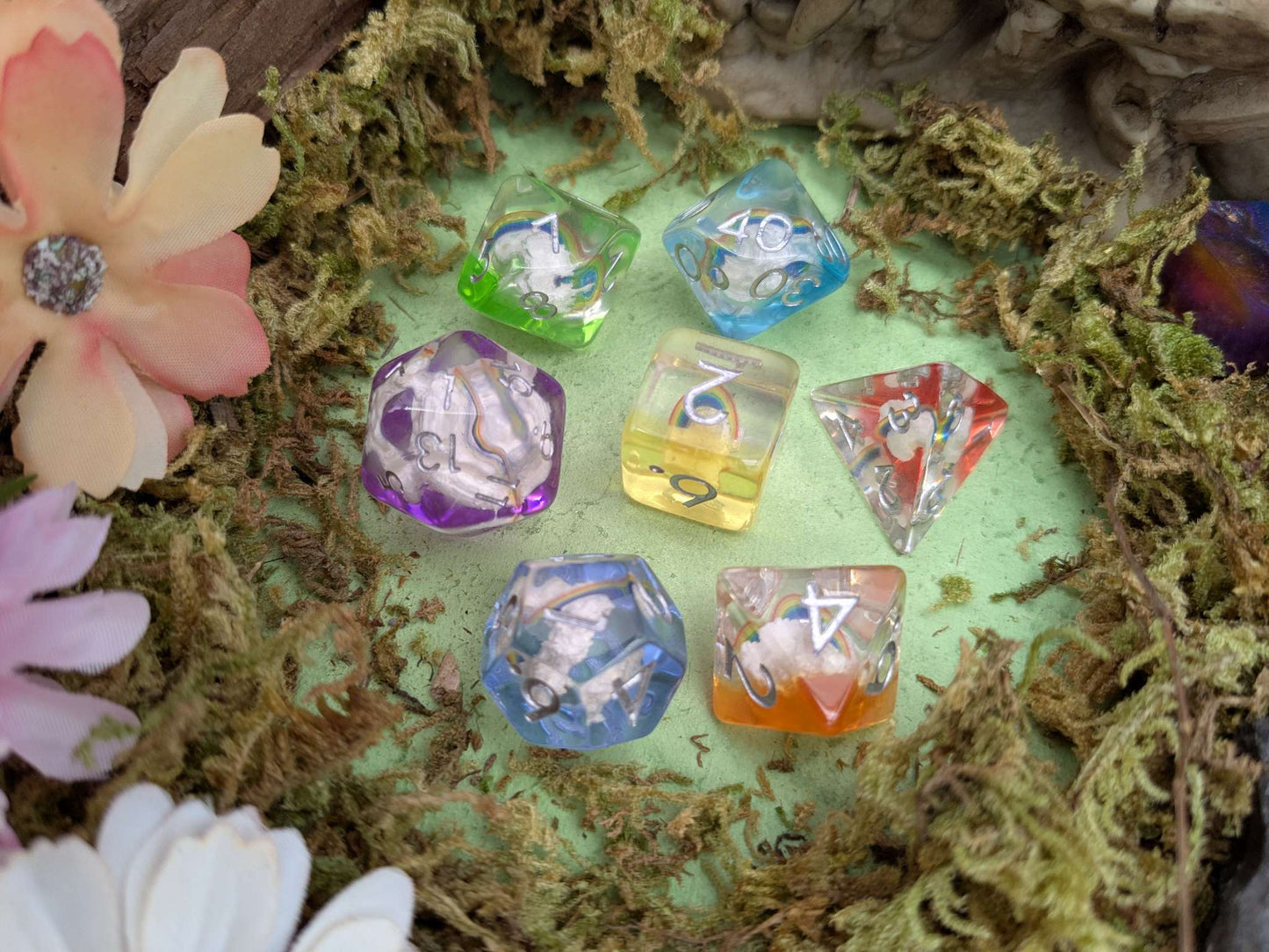 Multi-Coloured Rainbow Clouds Inclusion Dice Set