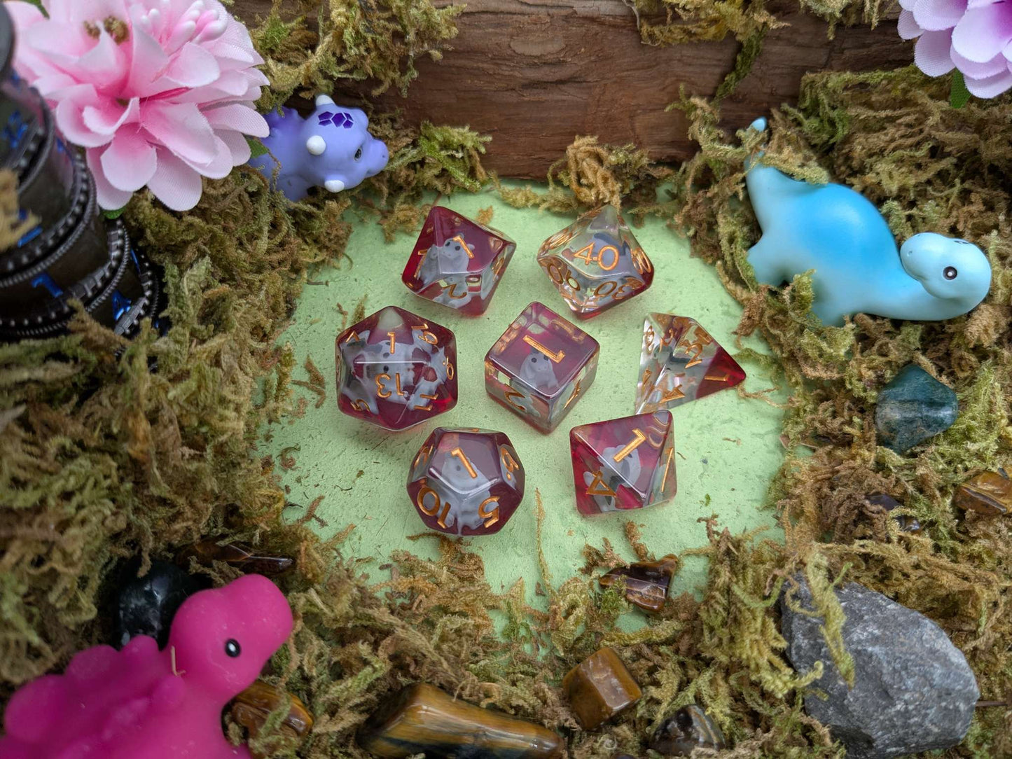 Blue T-Rex Inclusion Dice Set
