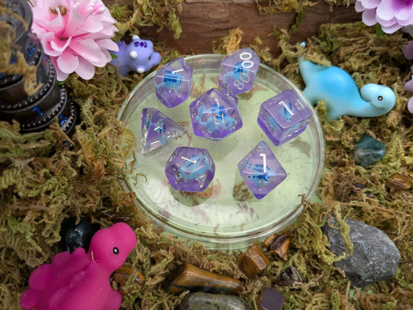 Blue Stegosaurus Inclusion Dice Set
