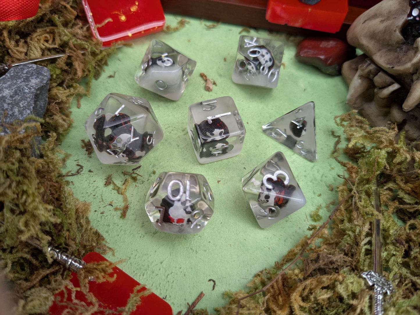 Black and White Grim Reaper Inclusion Dice Set