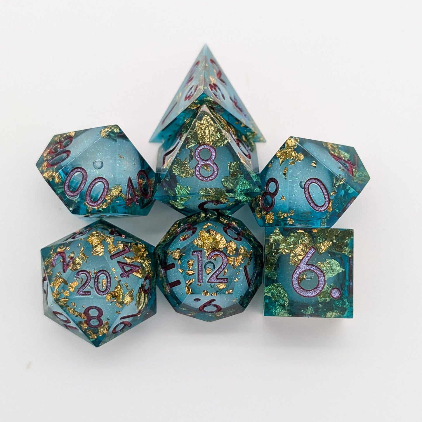 Foil Blue and Gold Liquid Core Dice Set