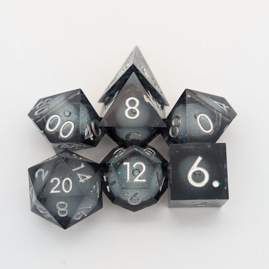 Shimmer Black and Silver Liquid Core Dice Set