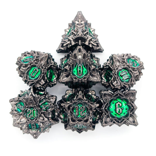 Flower Black and Green Metal Core Dice Set