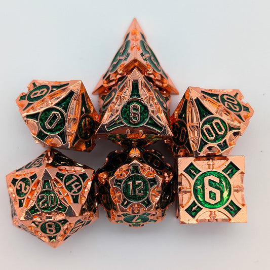 Point Copper and Green Metal Core Dice Set