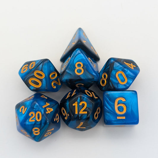Tie-Dye Black and Blue Dice Set