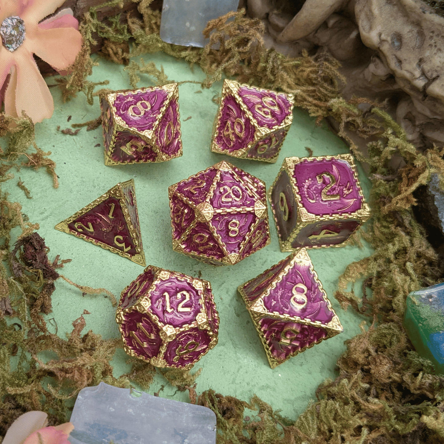 Dragon Purple and Gold Metal Core Dice Set