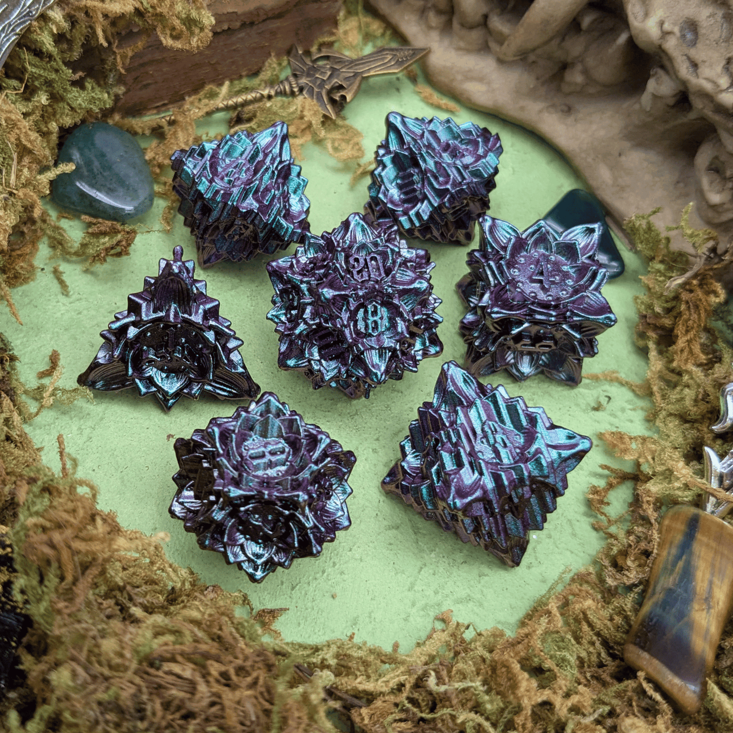 Flower Petrol Metal Core Dice Set