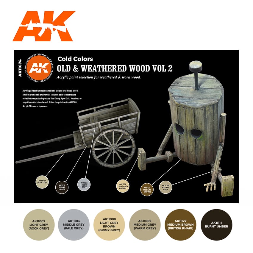 AK Interactive 3rd Gen Acrylic Old & Weathered Wood Vol. 2 (AK11674)