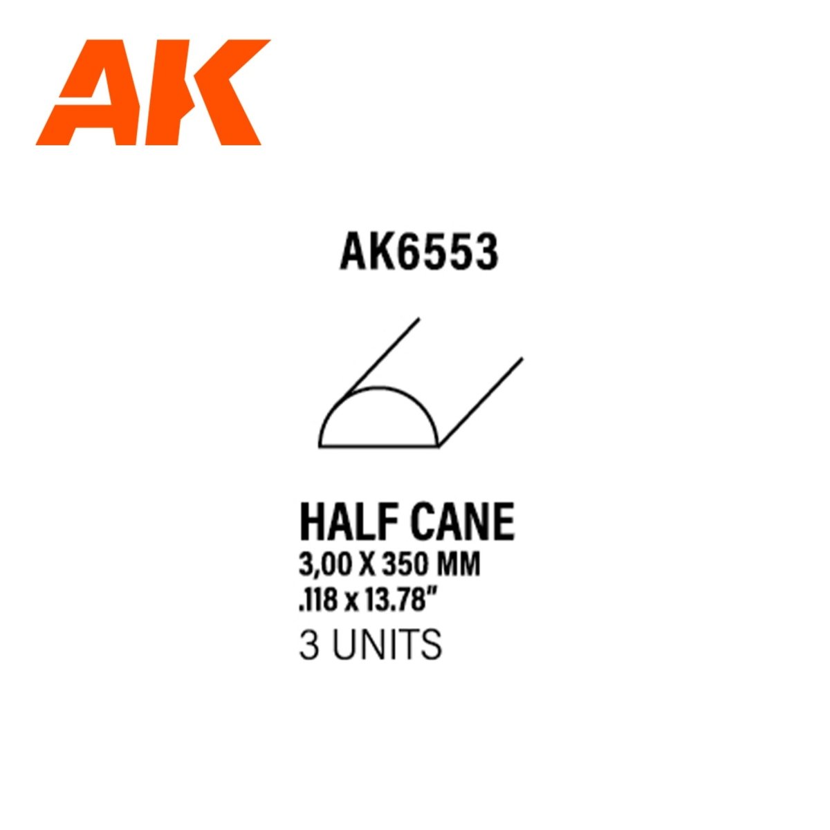 AK Interactive - Half Cane 3mm X 350mm - Styrene Strip (AK6553)