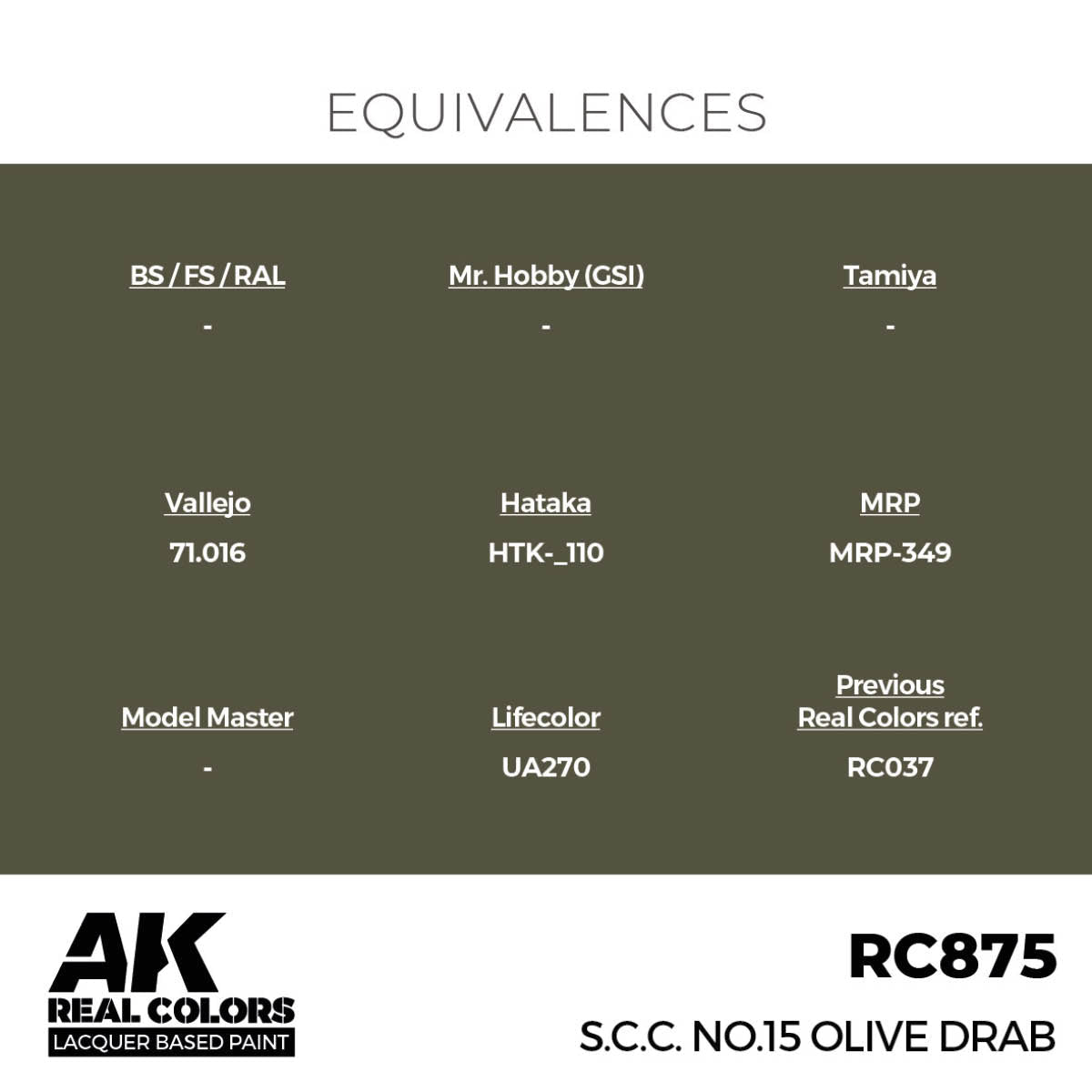 AK Interactive Real Colors - S.C.C. No.15 Olive Drab (RC875)