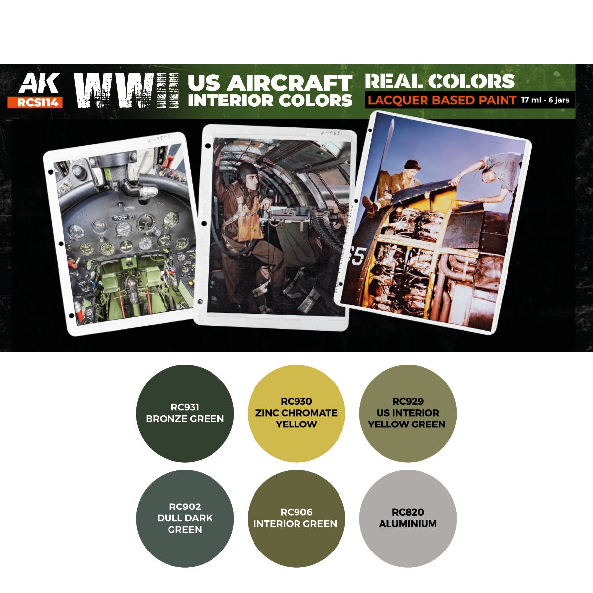 AK Interactive Real Colors - WWII US Aircraft Interior Colors Set (RCS114)