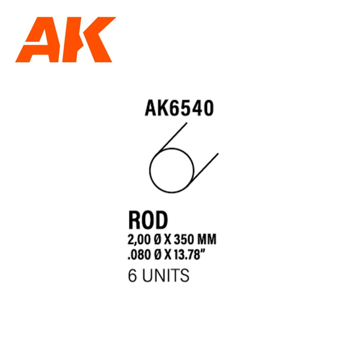 AK Interactive - Rod 2.00 Diameter X 350mm - Styrene Strip (AK6540)