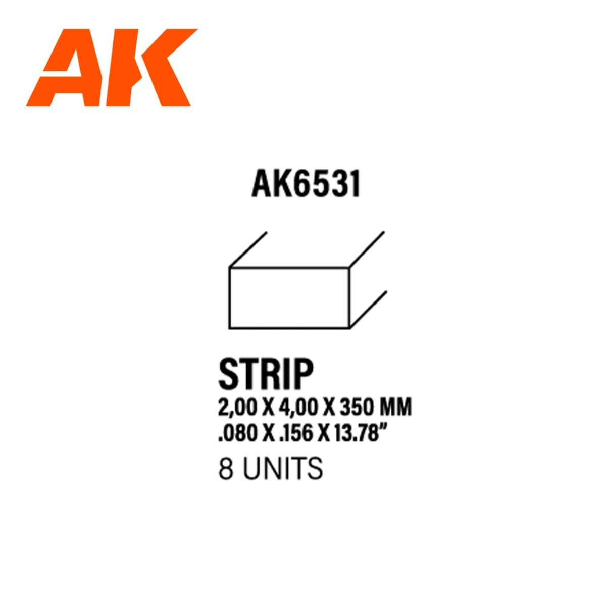 AK Interactive - Strips 2.00 X 4.00 X 350mm - Styrene Strip (AK6531)