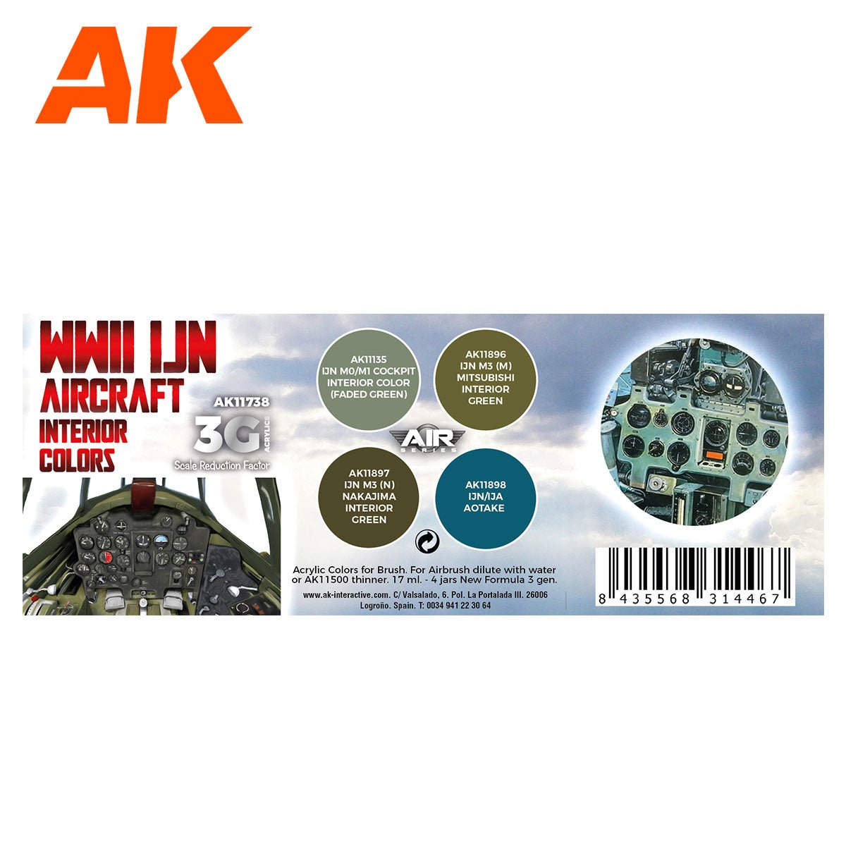 AK Interactive - WWII IJN Aircraft Interior Colors Set 3G (AK11738)