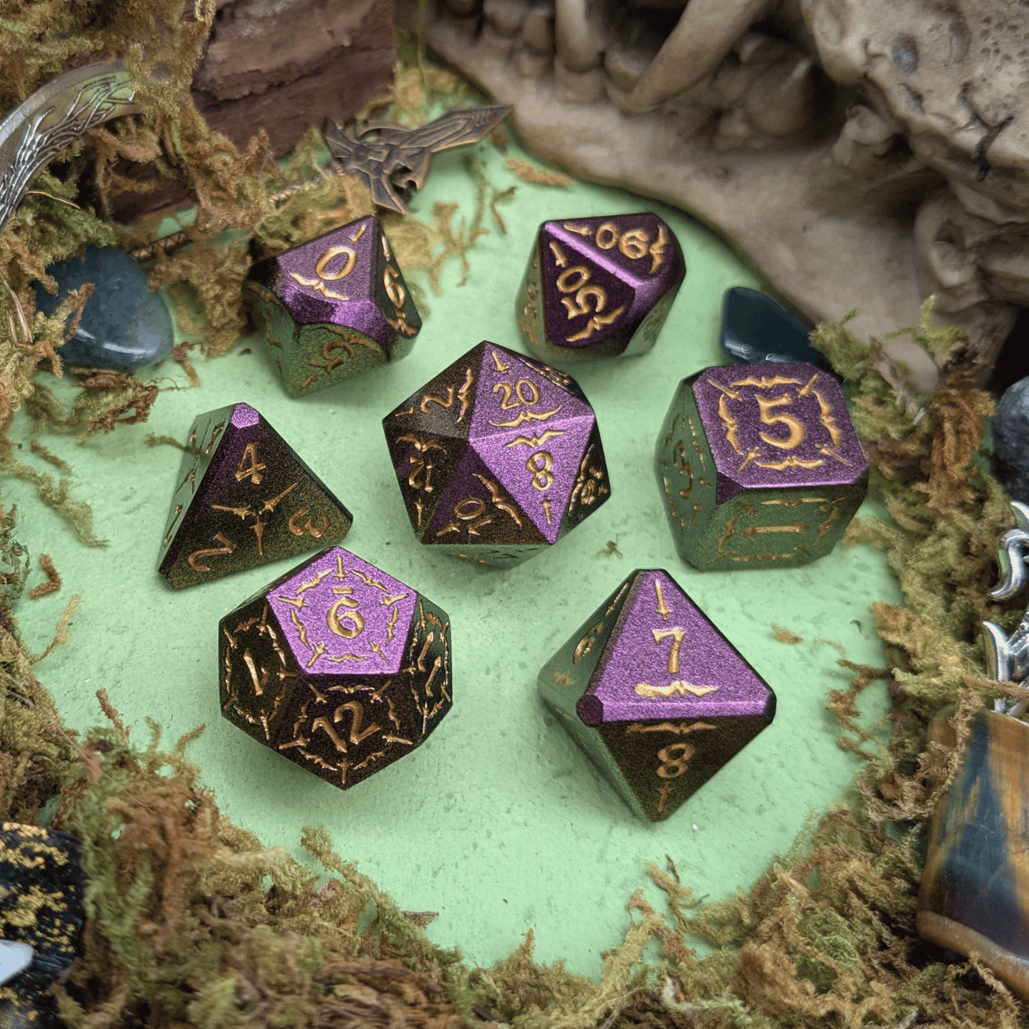 Arcana Purple and Gold Metal Core Dice Set