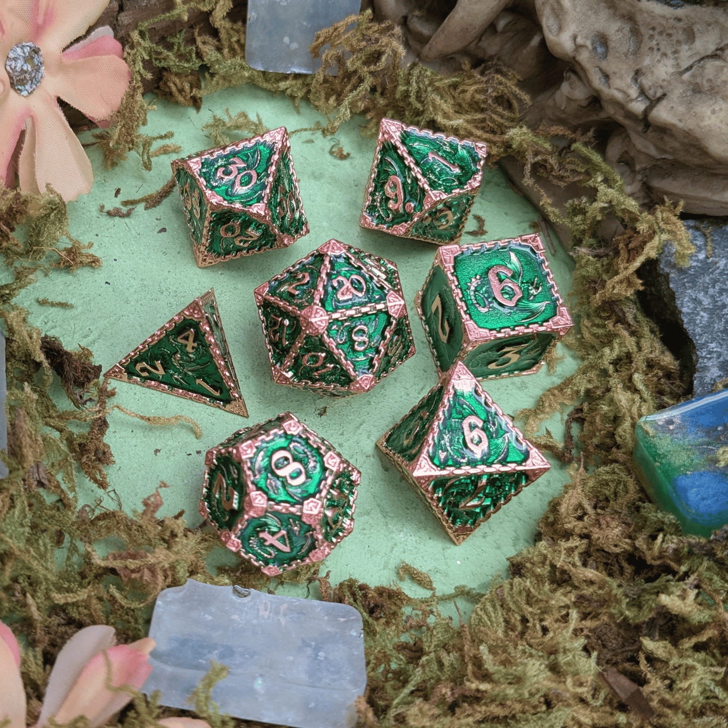 Dragon Green and Copper Metal Core Dice Set