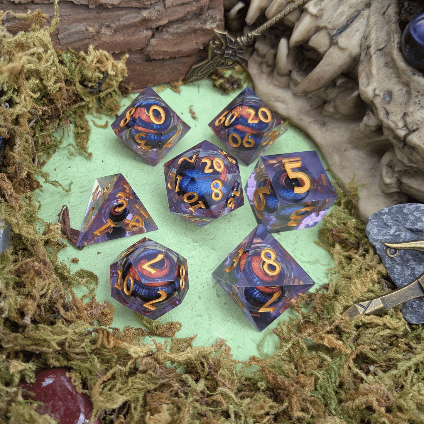 Dragon Eye Purple and Orange Liquid Core Dice Set