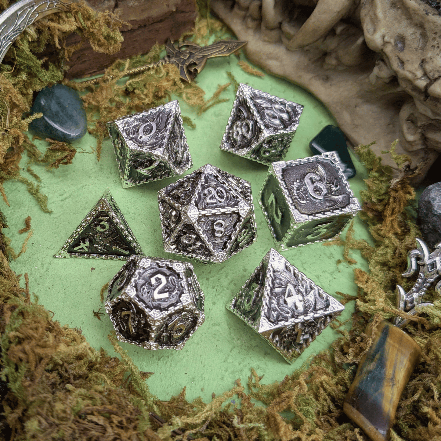 Dragon Black and Silver Metal Core Dice Set