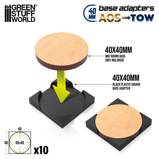 Green Stuff World Base Adapter - Round 40mm to Square 40mm (Pack x10)
