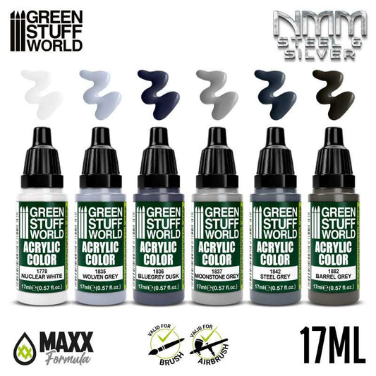 Green Stuff World Paint Set - NMM Steel and Silver