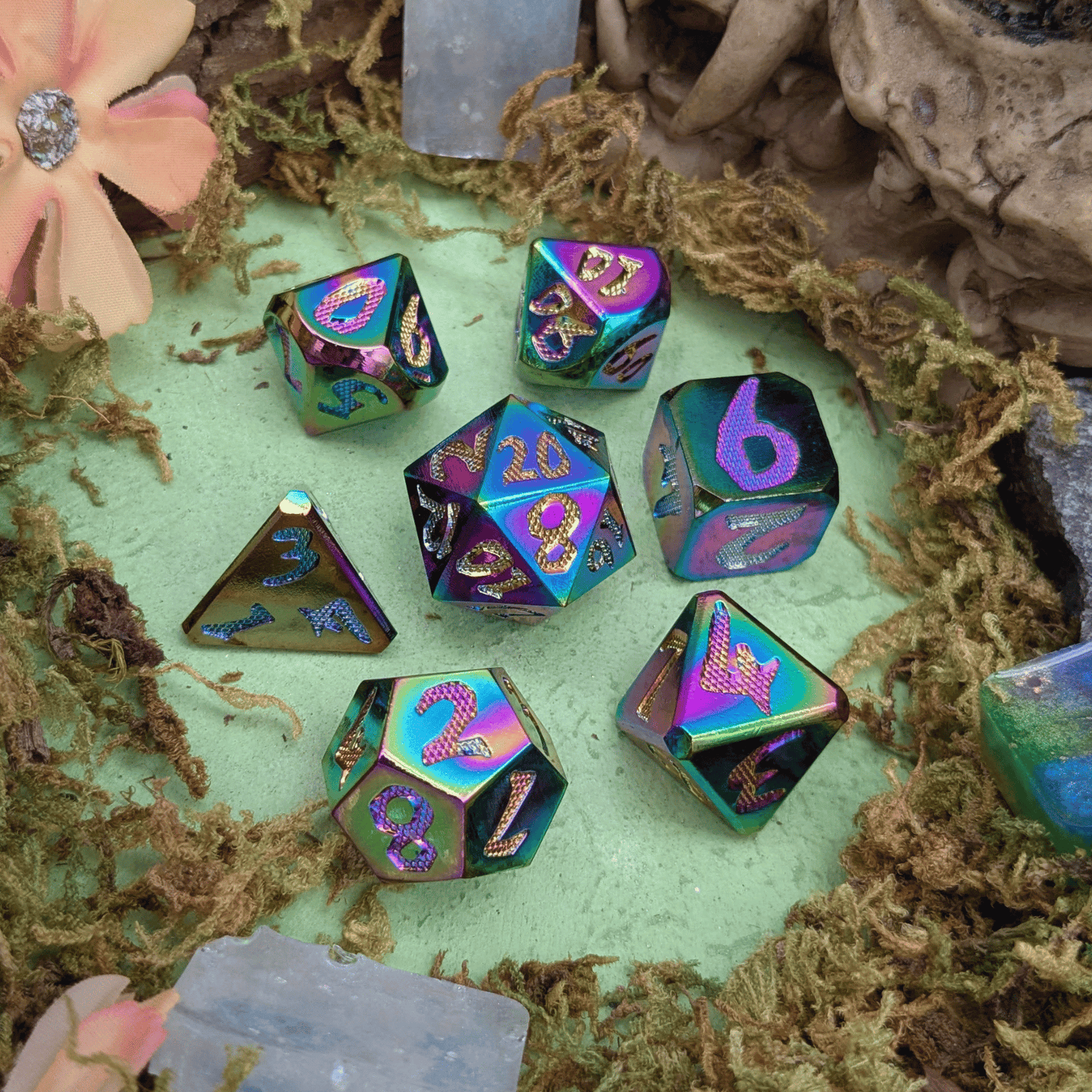 Large Number Rainbow Metal Core Dice Set