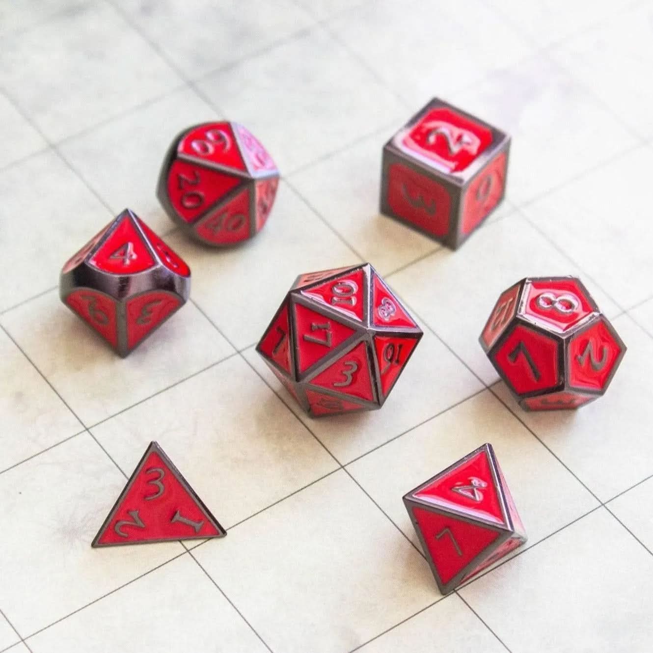 Red with Black outline Metal Dice Set