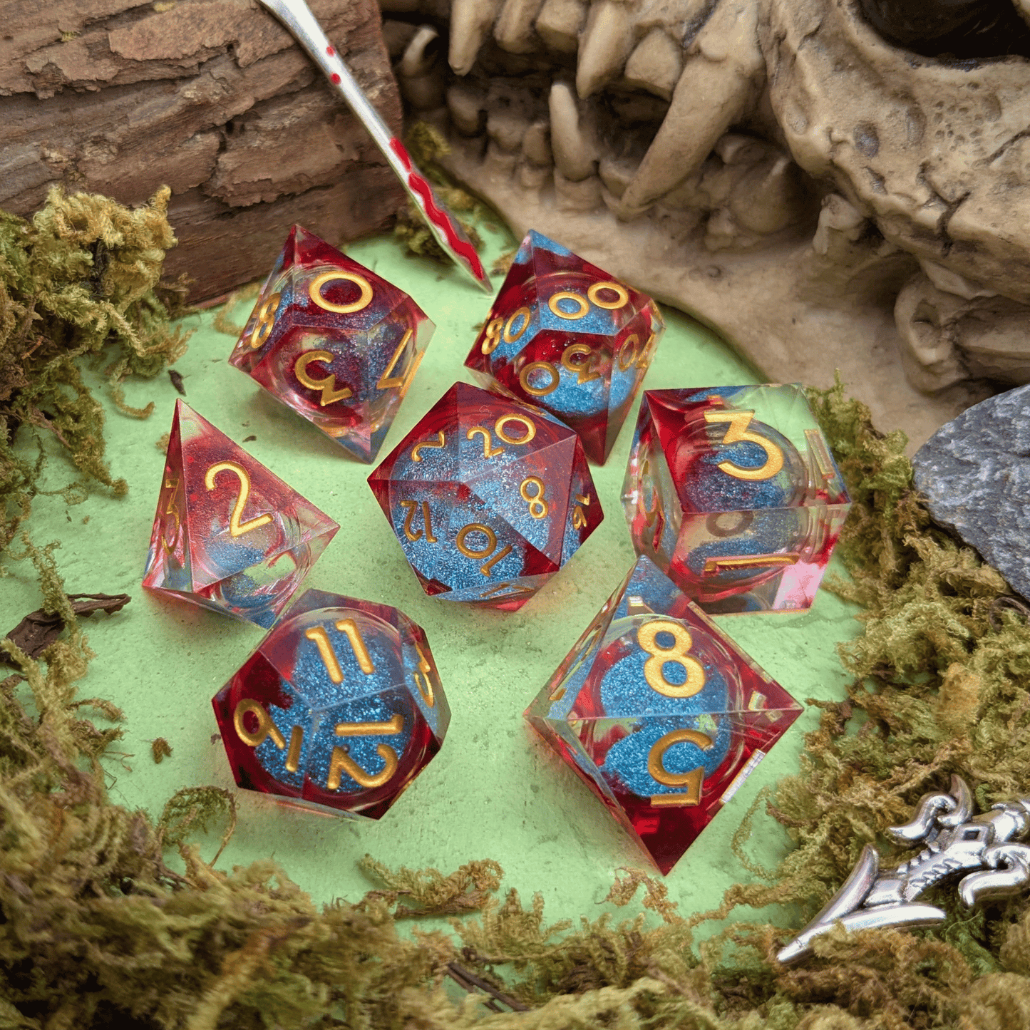 Shimmer Red and Blue Liquid Core Dice Set