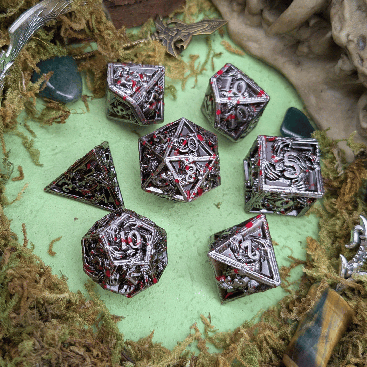 Skeleton Splatter Metal Core Dice Set