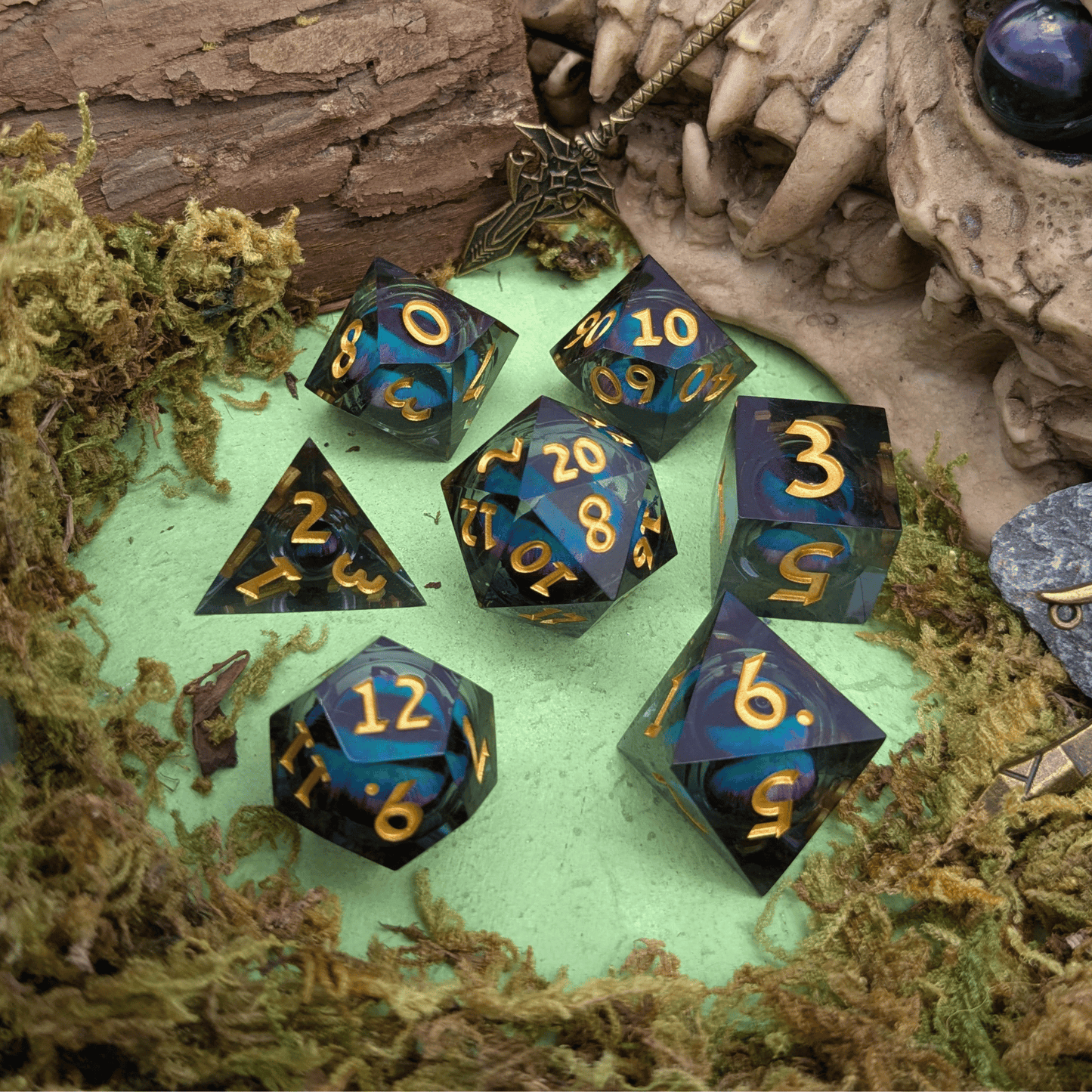Snake Eye Purple and Blue Liquid Core Dice Set
