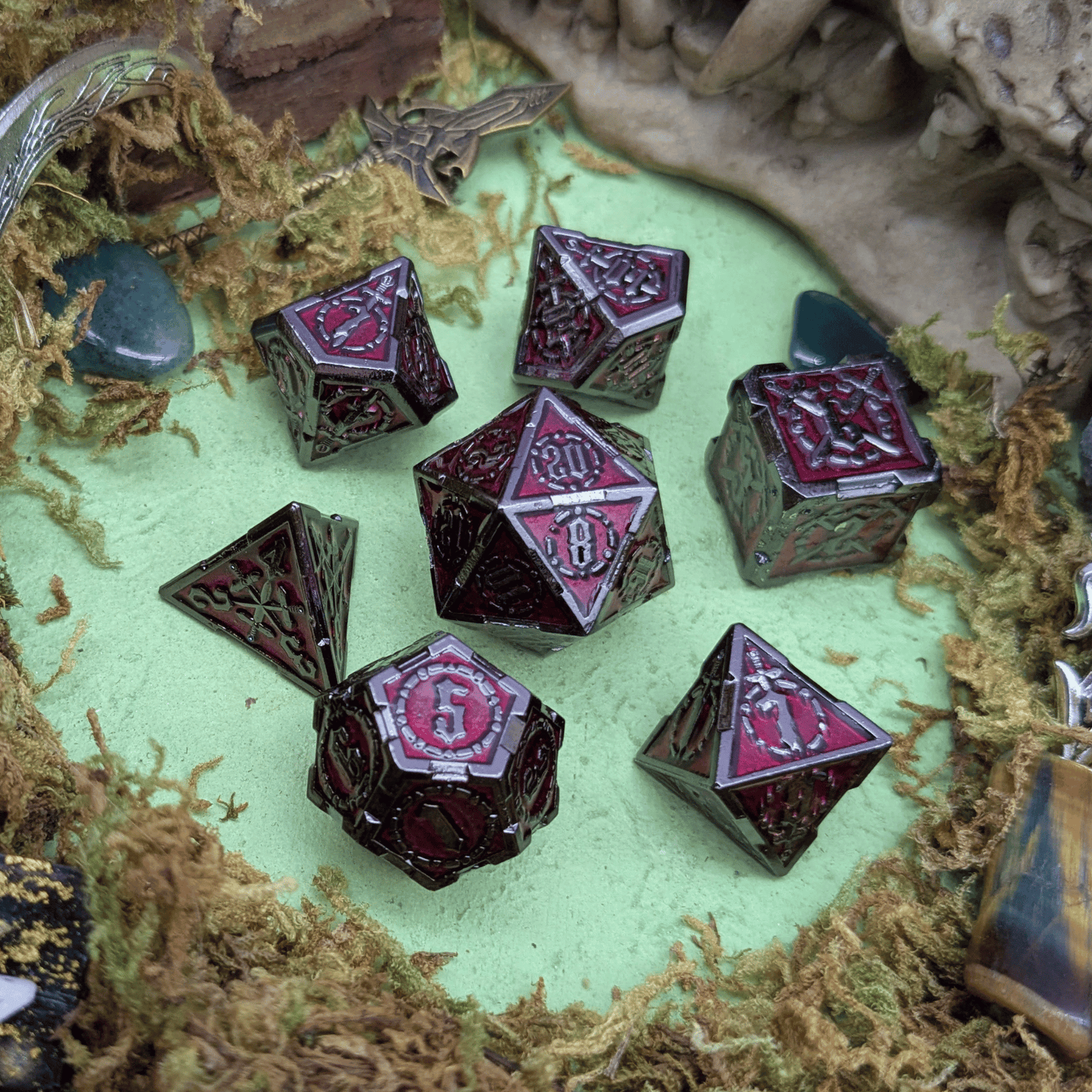 Swords Red and Black Metal Core Dice Set