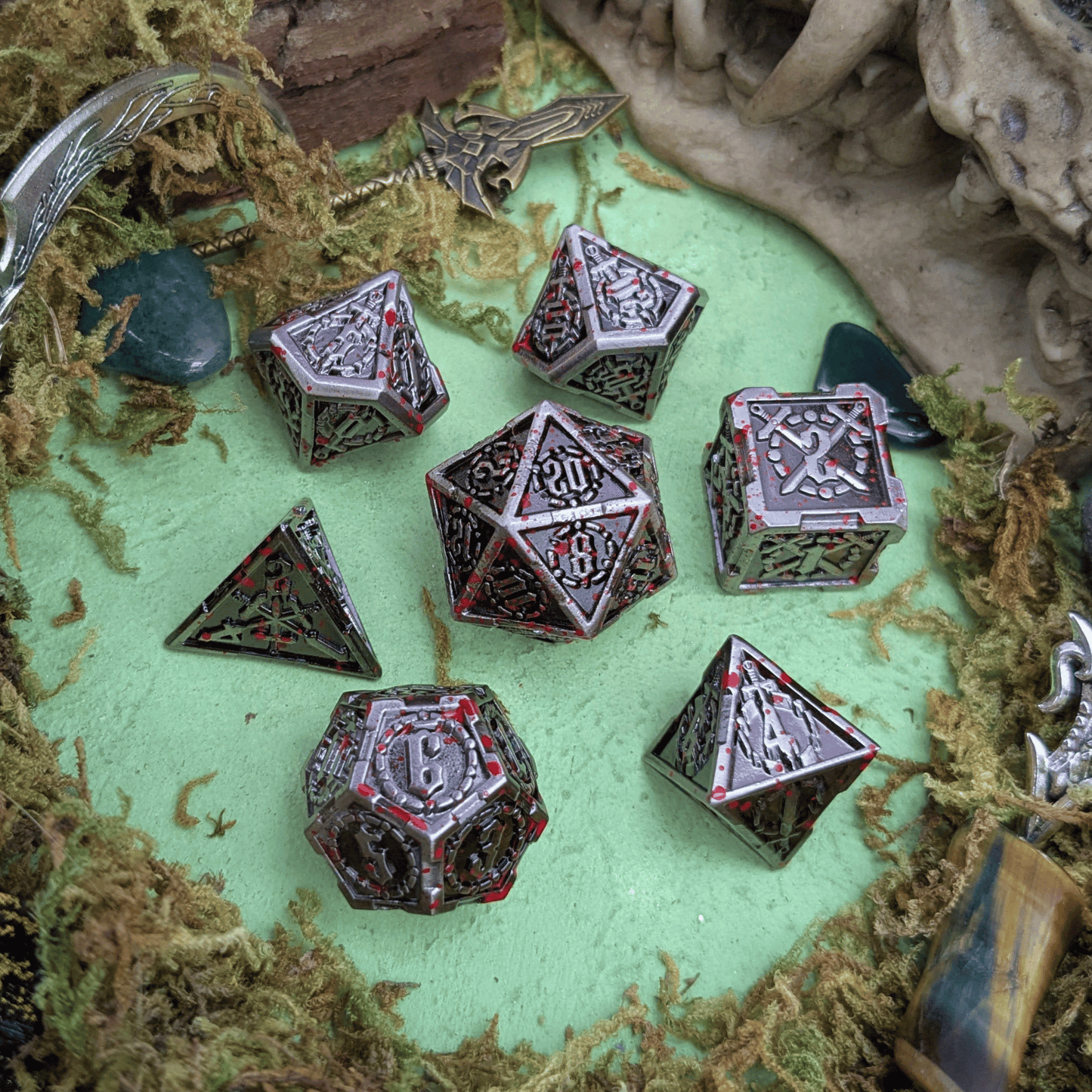 Swords Splatter Metal Core Dice Set