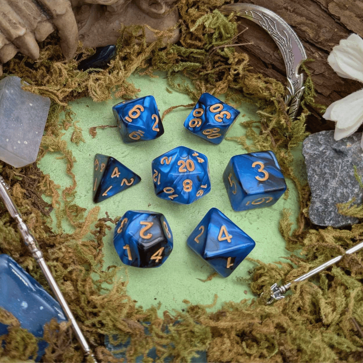 Tie-Dye Black and Blue Dice Set