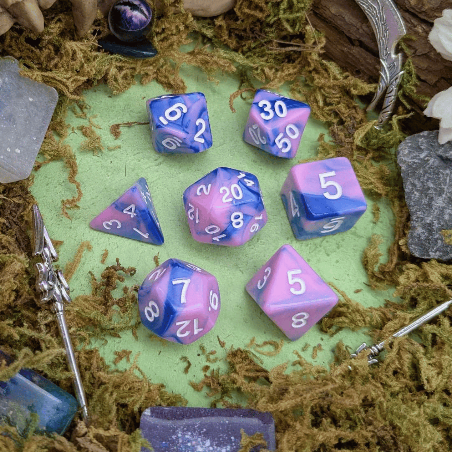 Tie Dye Pink and Blue Dice Set