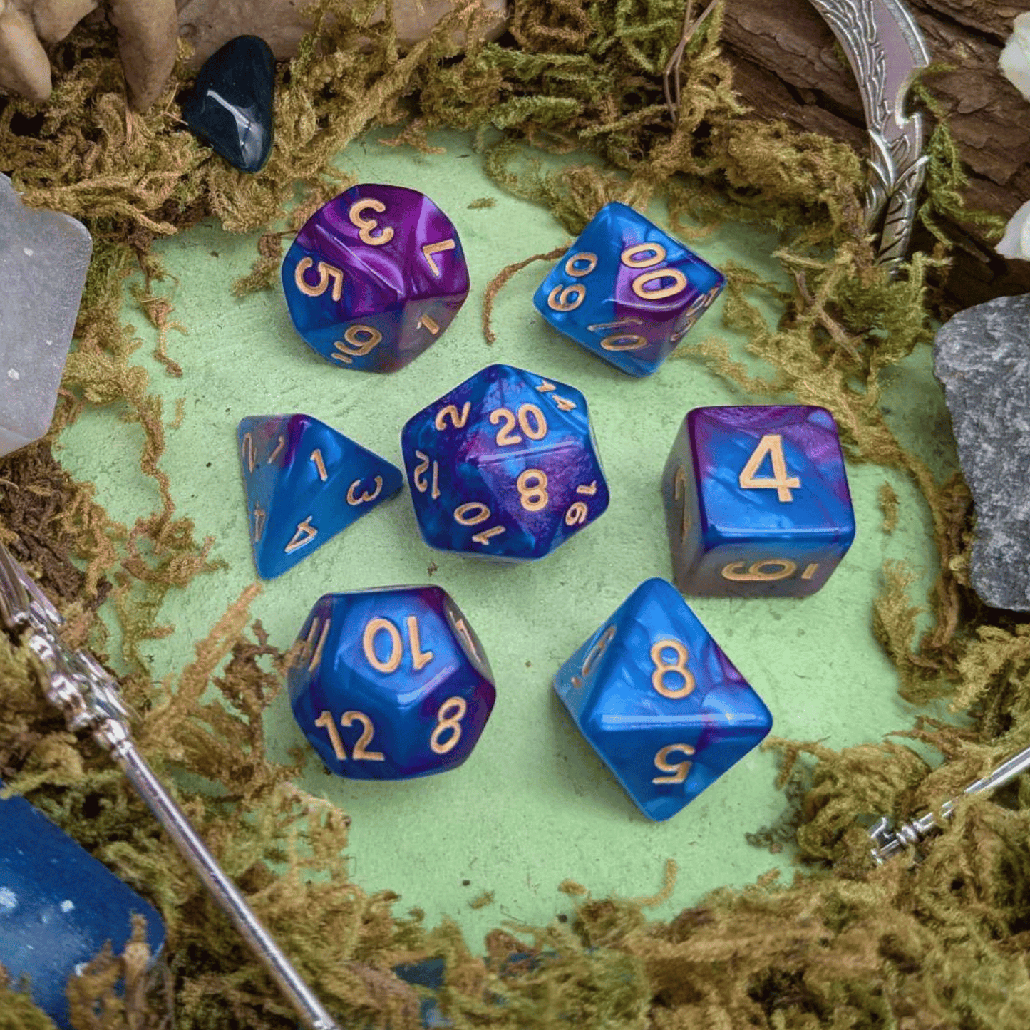 Tie-Dye Purple and Blue Dice Set