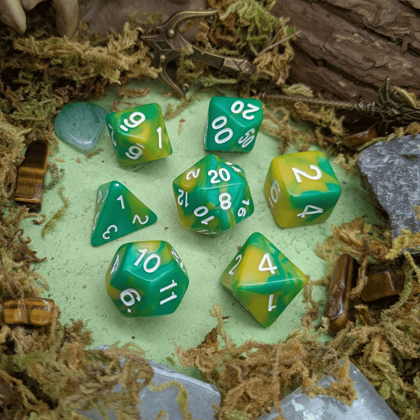 Tie-Dye Green and Yellow Dice Set