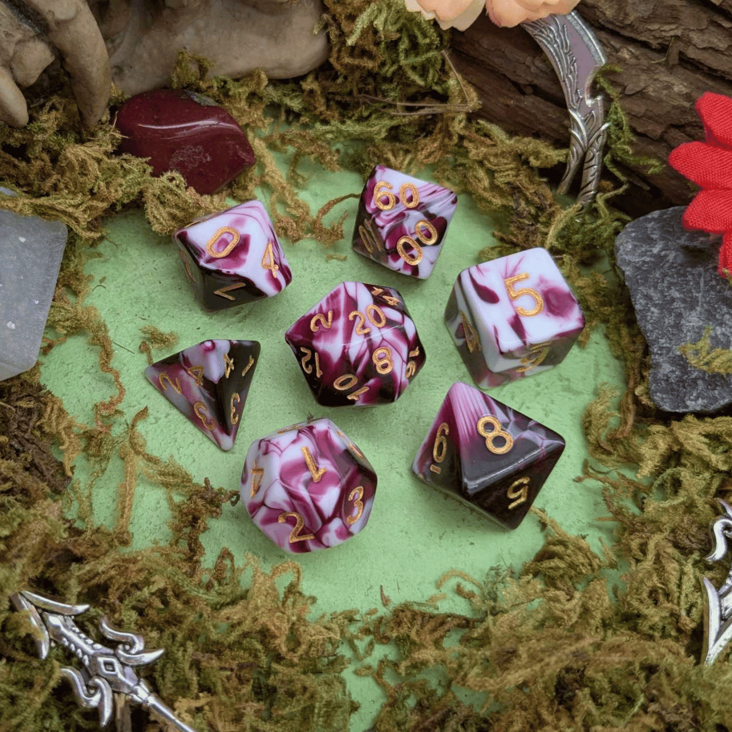 Two Tone Pink White Dice Set