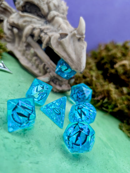 Icy Blue Dragon Eye Dice Set