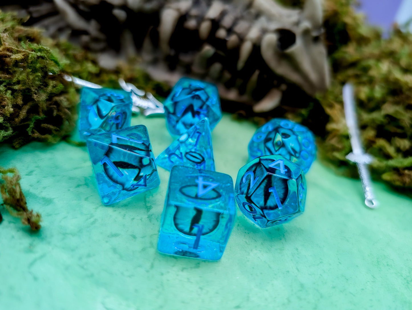 Icy Blue Dragon Eye Dice Set