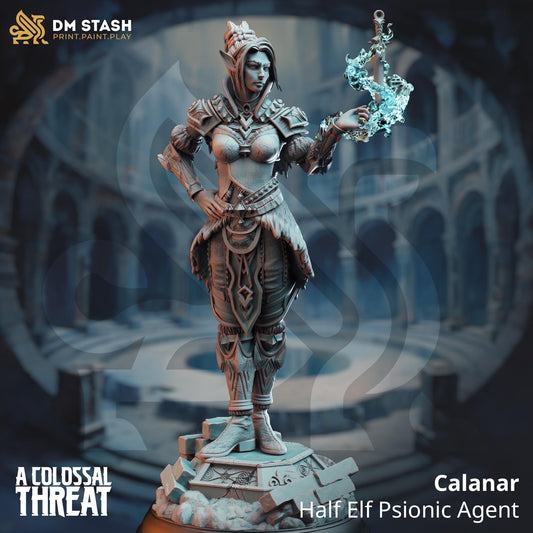 Calanar - Half Elf Psionic Agent Designed by DM Stash  Proxy minitures 32mm or 75mm scale Tabletop RPG Wargaming printed in one part