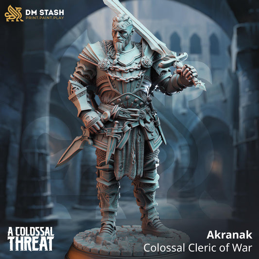 Akranak - Colossal Cleric of War Designed by DM Stash  Proxy minitures 32mm or 75mm scale Tabletop RPG Wargaming printed in one part