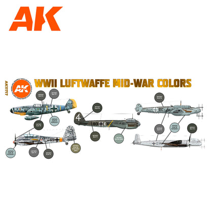AK Interactive 3rd Gen Aircraft Paint Set - WWII Luftwaffe Mid-War Colors Set (AK11717)