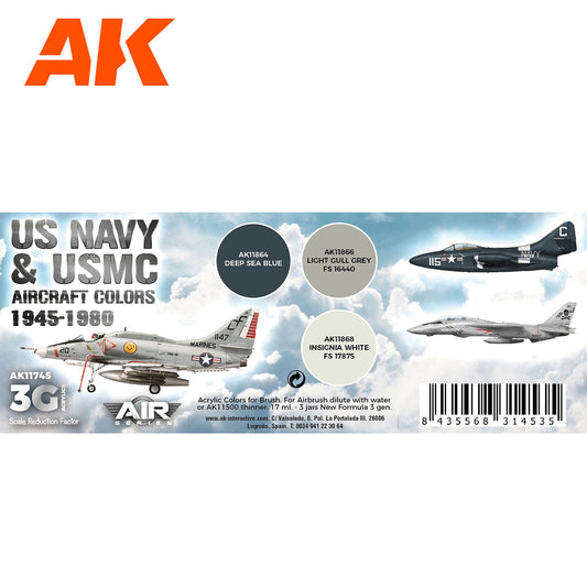 AK Interactive 3rd Gen Aircraft Paint Set - US Navy & USMC Aircraft Colors 1945-1980 Set (AK11745)