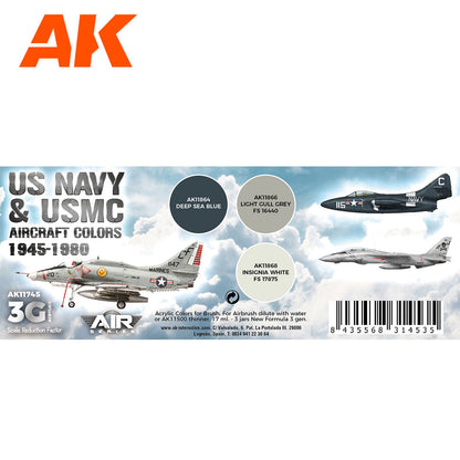 AK Interactive 3rd Gen Aircraft Paint Set - US Navy & USMC Aircraft Colors 1945-1980 Set (AK11745)