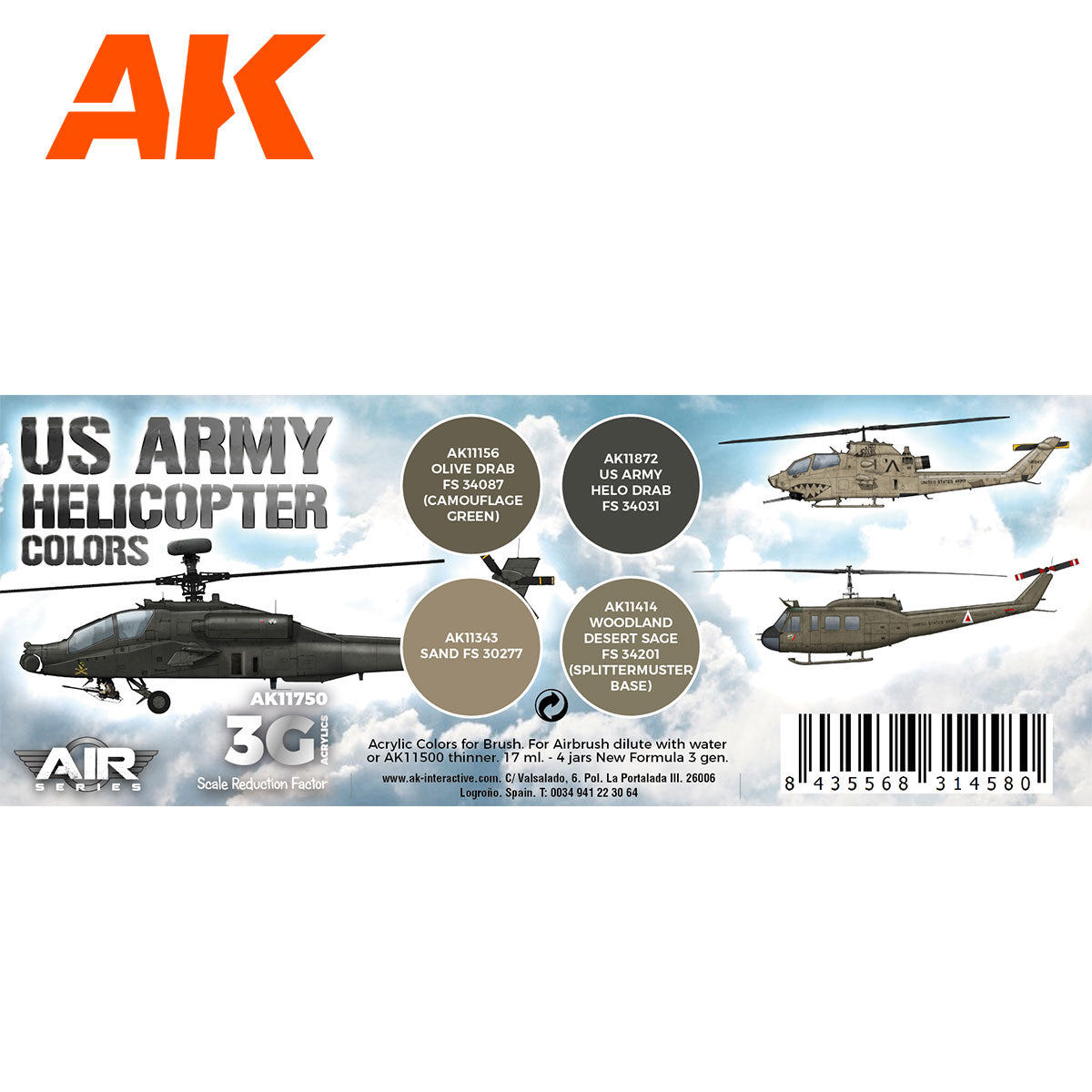 3rd Gen Aircraft Paint Set - US Army Helicopter Colors Set (AK11750)