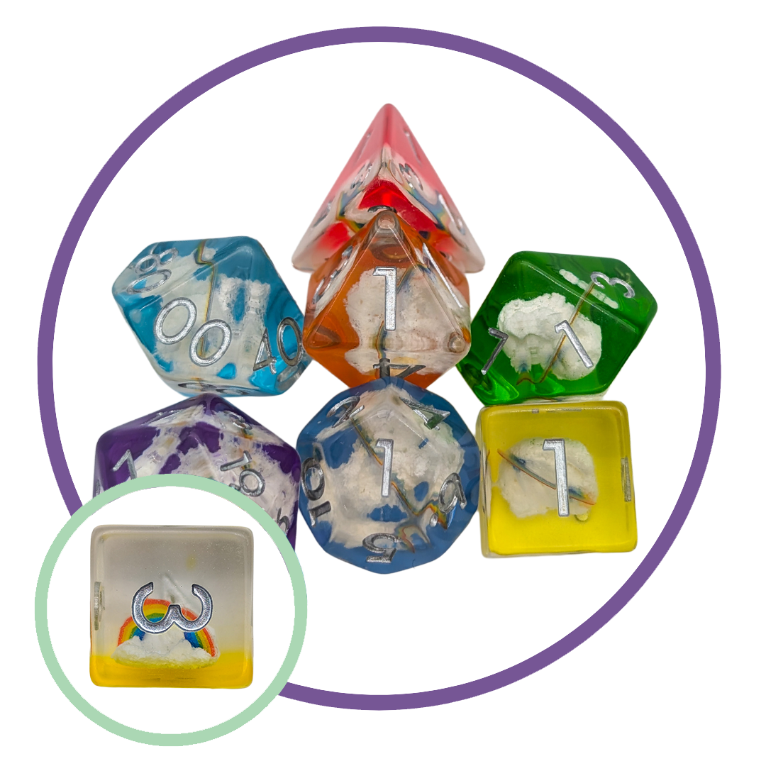 Multi-Coloured Rainbow Clouds Inclusion Dice Set